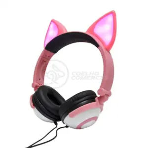 Headset Gamer Gatinho com Fio LED Orelha de Gato Dobrável Infantil com Microfone Rosa Headset Gamer Gatinho com Fio LED Orelha de Gato Dobrável Infantil com Microfone Rosa