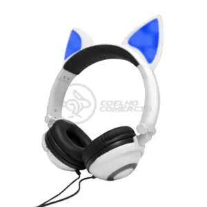 Headset Gamer Gatinho Fox com Fio LED Orelha de Gato Dobrável Infantil com Microfone Branco Headset Gamer Gatinho Fox com Fio LED Orelha de Gato Dobrável Infantil com Microfone Branco