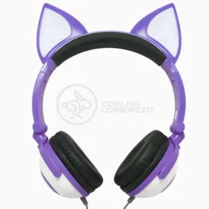 Headset Gamer Gatinho Fox com Fio LED Orelha de Gato Dobrável Infantil com Microfone Roxo Headset Gamer Gatinho Fox com Fio LED Orelha de Gato Dobrável Infantil com Microfone Roxo