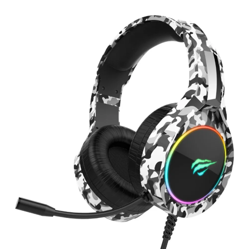 Headset Gamer Havit H2232D RGB Camuflado Preto/Cinza