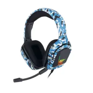 Headset Gamer com LED USB Camuflado Azul