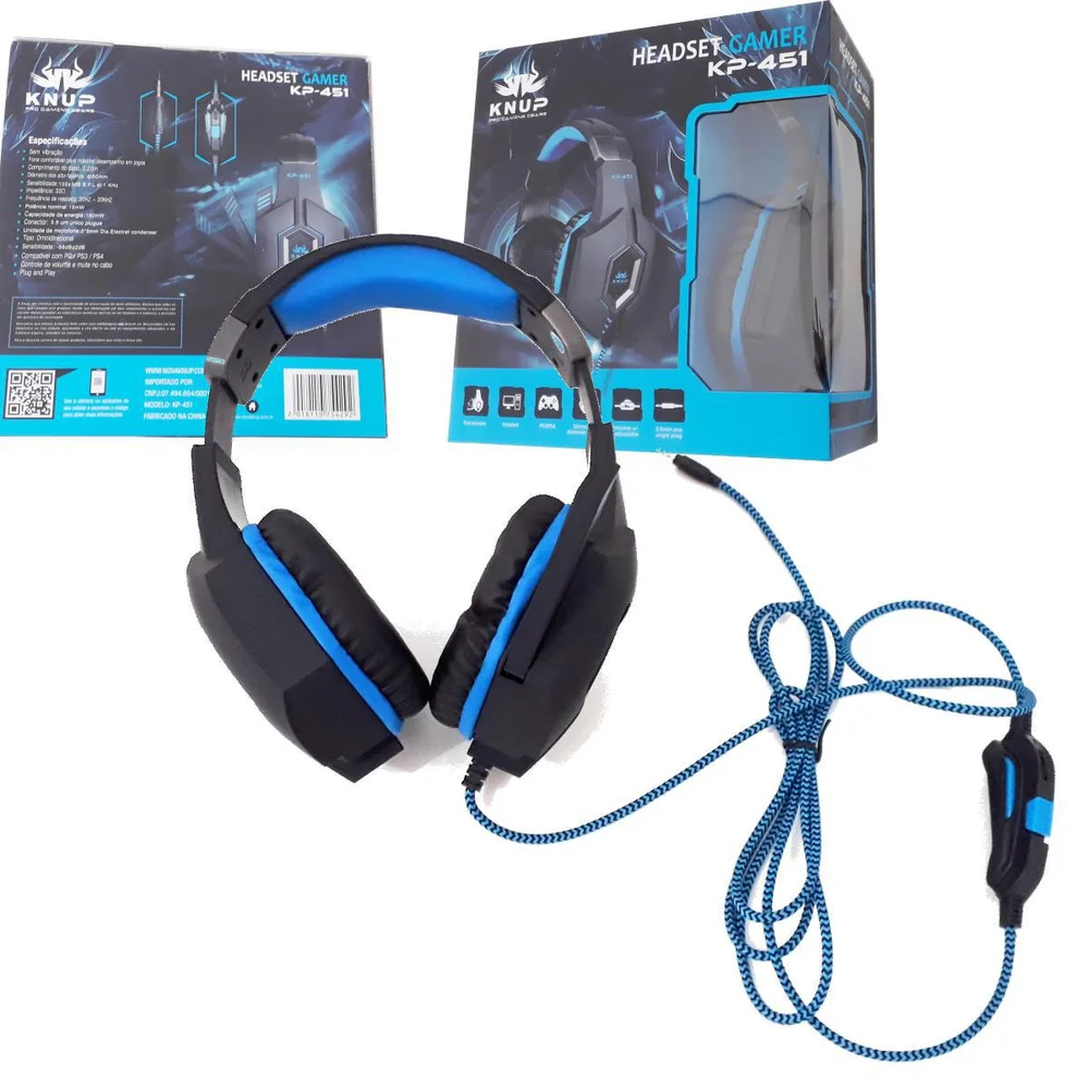Headset Gamer Knup Each P2 3.5mm para PS4 e PC KP-451