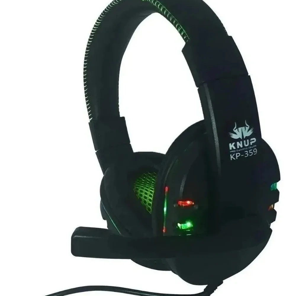 Headset Gamer Knup com Microfone LED USB Verde KP-359