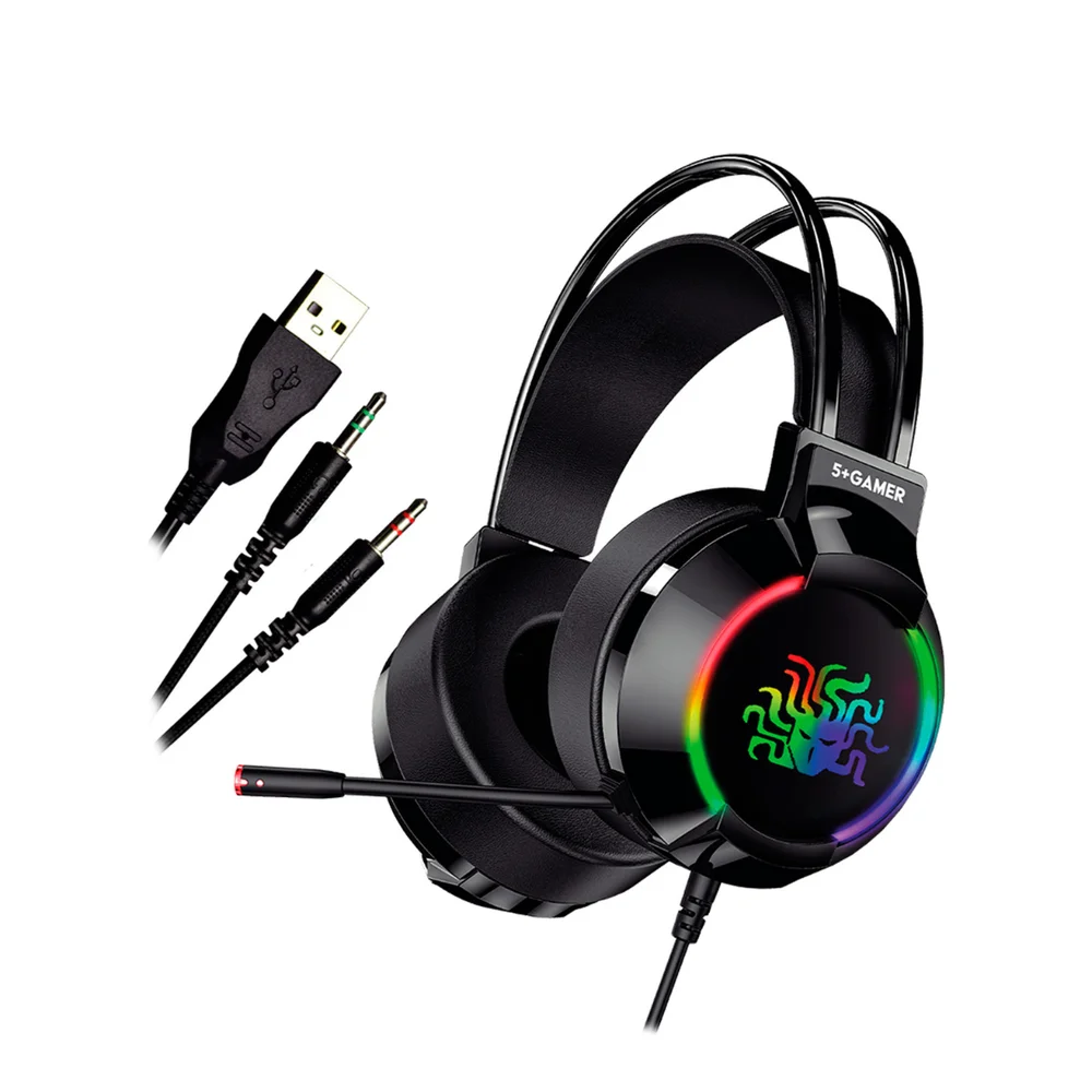 Headset Gamer 5+ W5-1000 RGB Plug and Play com Microfone P2 e USB