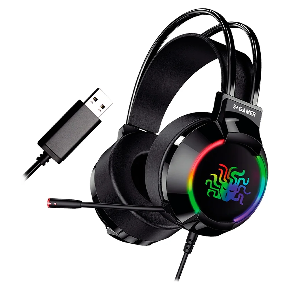 Headset Gamer 5+ W5-2000 RGB 7.1 Surround Drivers 50mm USB Preto 015-0084