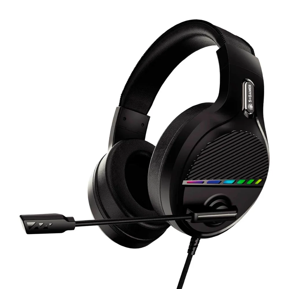 Headset Gamer 5+ com Fio 7.1 LED RGB Microfone Cabo USB 2 Metros
