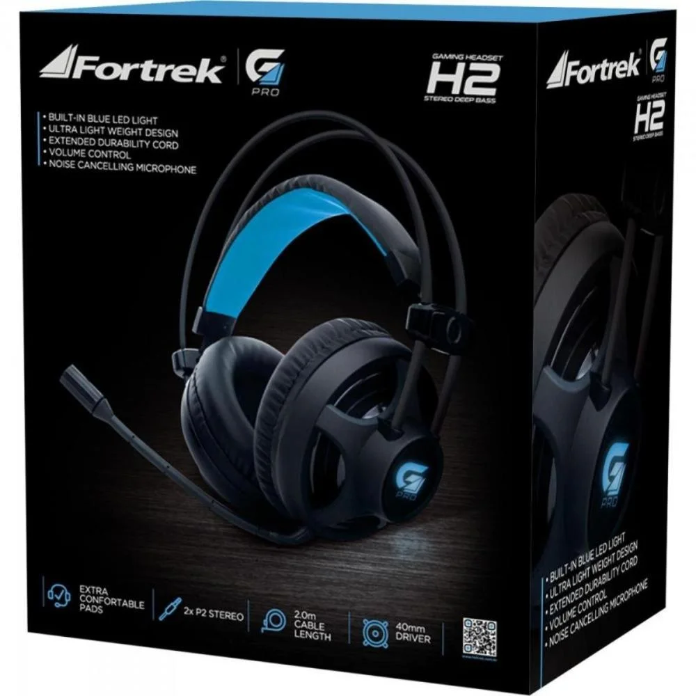 Headset Gamer Fortrek PRO H2 com Fio LED Azul Preto