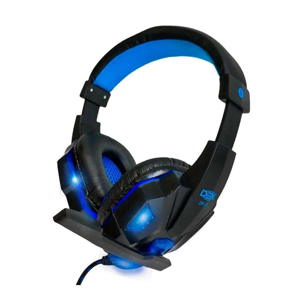 Headset Gamer Dex DF-81 com LED Azul USB/P2 + Adaptador Y P3 para PS4/PC Preto