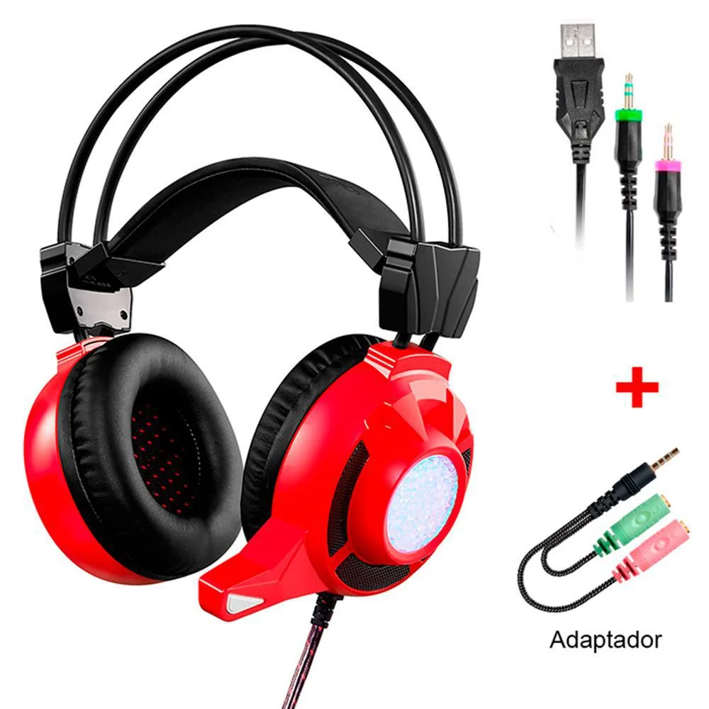 Headset Gamer DIGITAL com LED Vermelho MH8