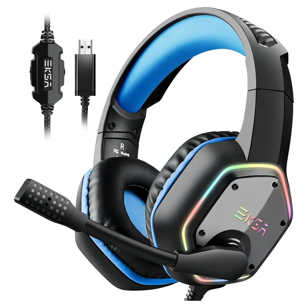 Headset Gamer Eksa E1000 7.1 RGB para PS5 PS4 PC USB Azul