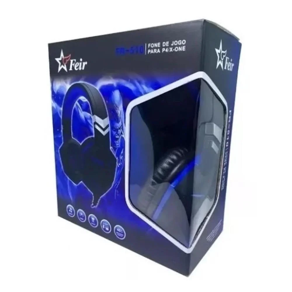 Headset Gamer Feir Driver 40mm P3 Compatível com PC PS4 PS5 Xbox One Series Celular Azul FR-510