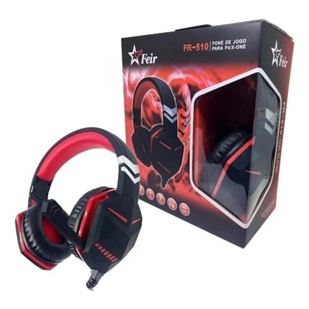 Headset Gamer Feir Driver 40mm P3 Compatível com PC PS4 PS5 Xbox One Series Celular Vermelho FR-510
