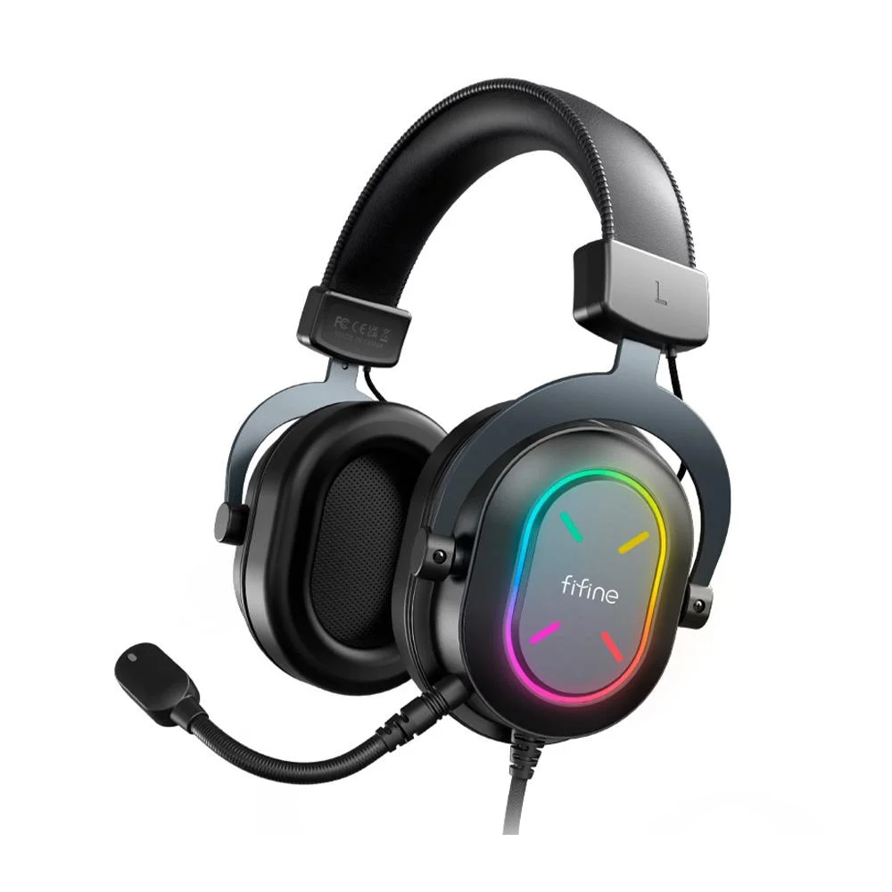 Headset Gamer Fifine Ampligame H6X 7.1 Surround 50mm RGB USB para PC Móvel e Console Preto