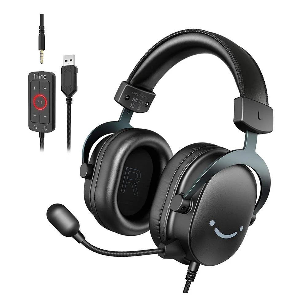 Headset Gamer Fifine H9 7.1 Som Surround USB para Console e PC Preto