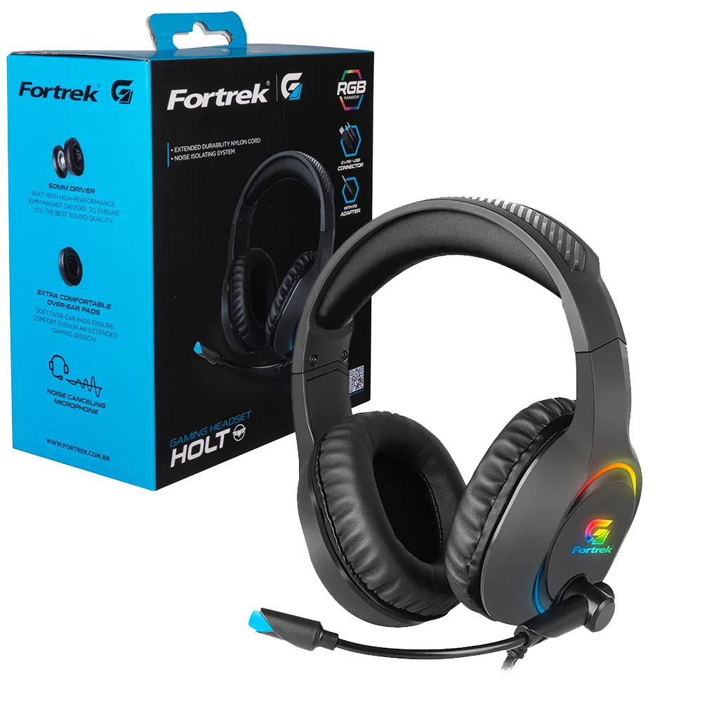 Headset Gamer Fortrek Holt com RGB Cabo Trançado P2 + USB Preto 70552