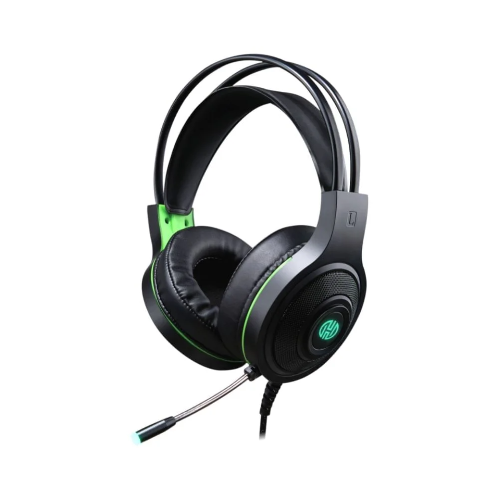 Headset Gamer Hoopson com LED Preto e Verde F-101-VD