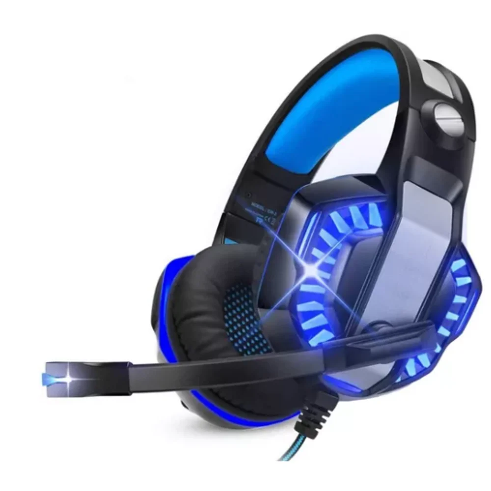 Headset Gamer Knup Over-Ear com LED e Microfone Driver 50mm Preto/Azul KP-491