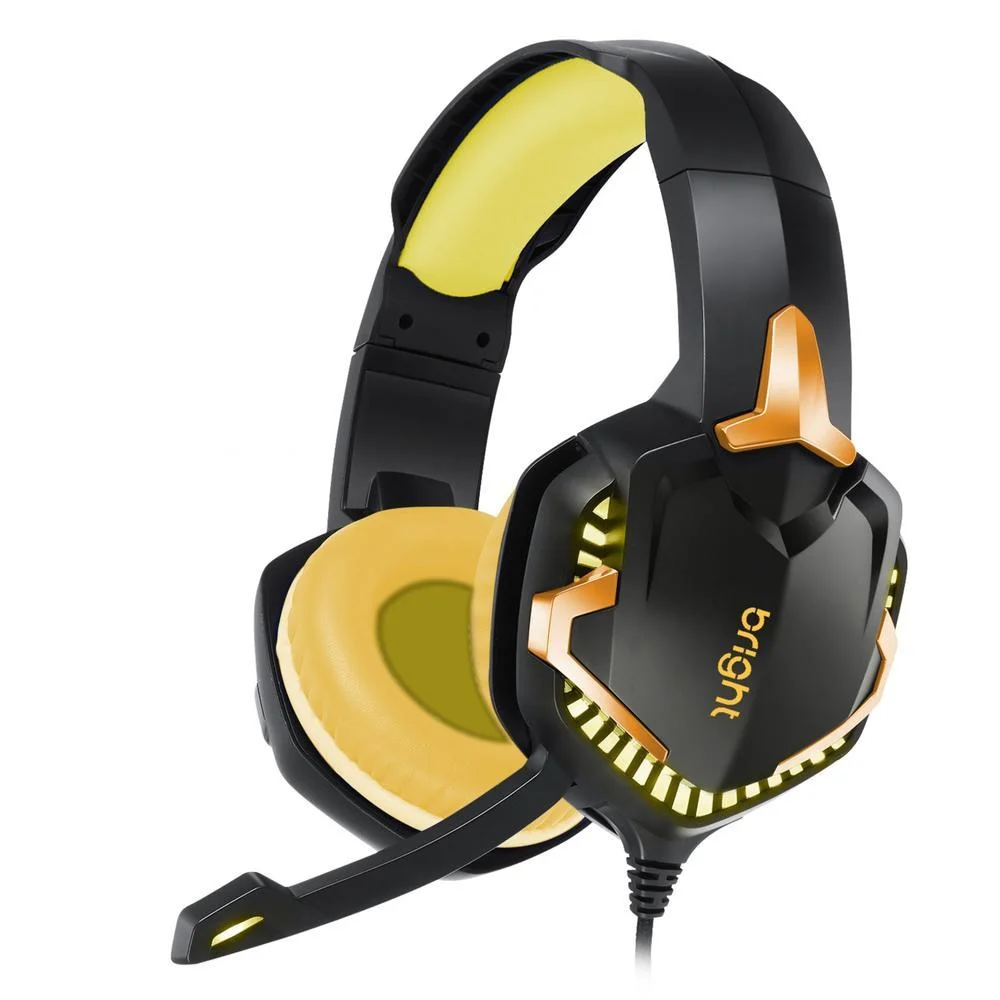 Headset Gamer Bright Level Up RGB Preto/Dourado