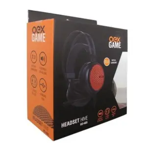 Headset Gamer OEX Game Hive 7.1 Surround LED Colorido 50mm USB para Windows e MAC Preto e Laranja HS405
