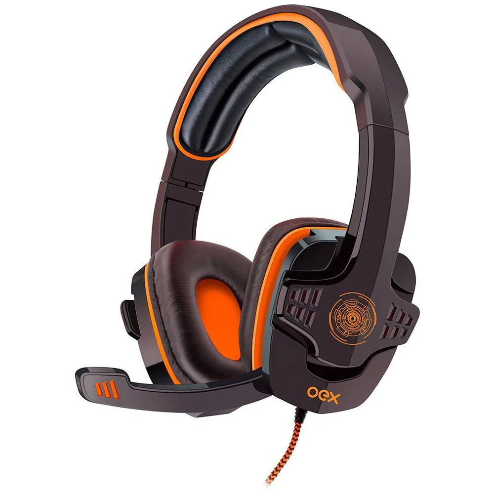 Headset Gamer OEX Target 7.1 Virtual Surround Preto e Laranja HS203