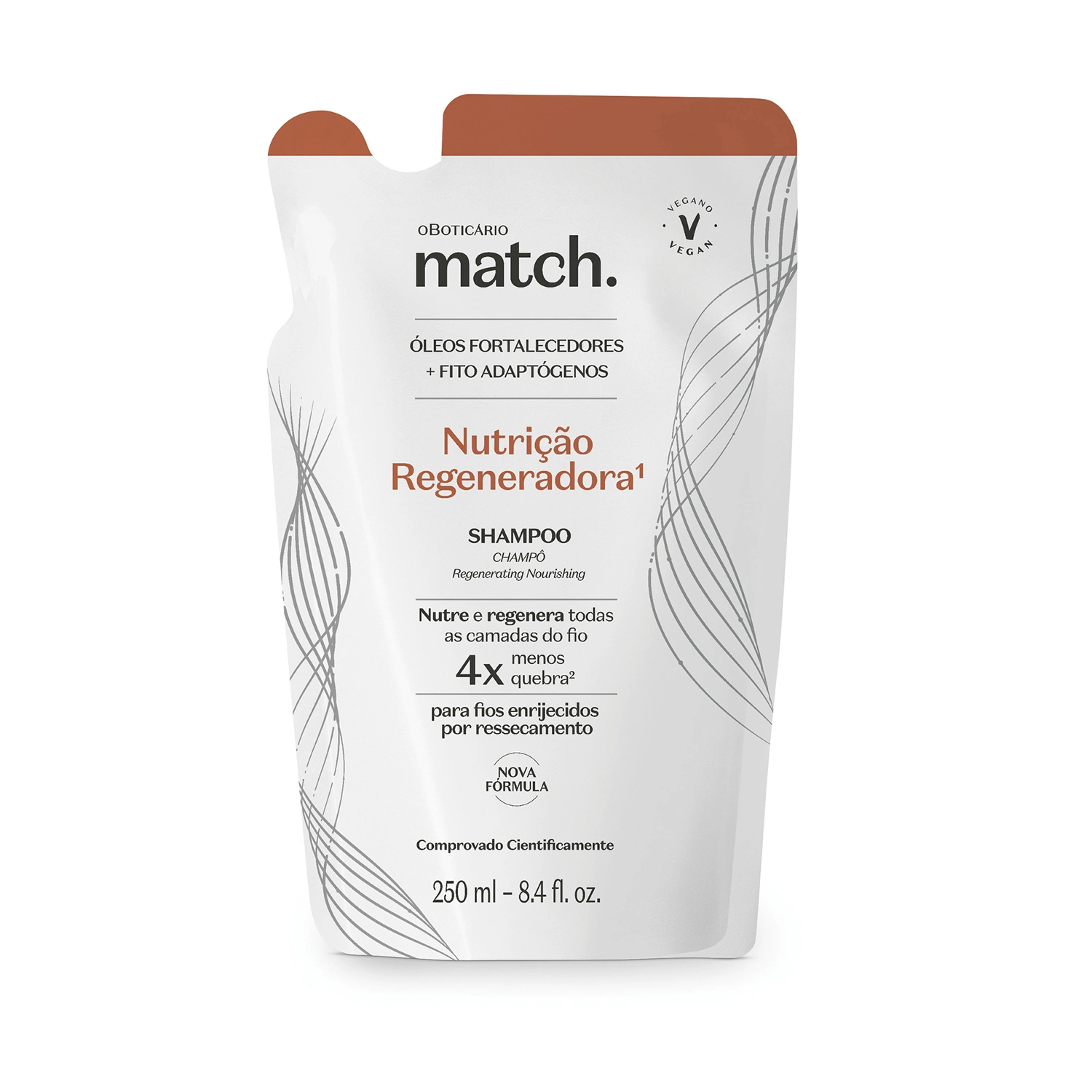 Shampoo O Boticário Match. Nutrição Regeneradora Refil 250ml