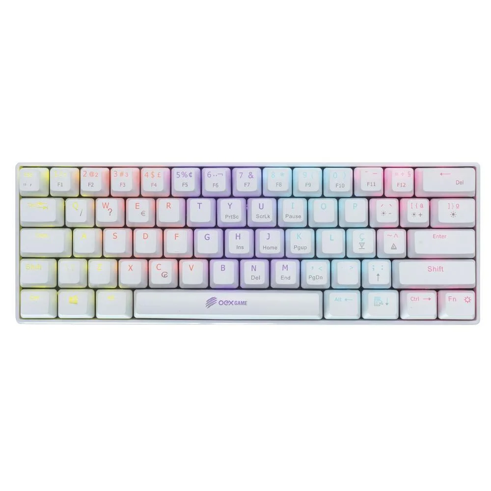 Teclado Mecânico OEX Ziggy Mini Gamer LED Rainbow Switch Outemu Red ABNT Branco TC607