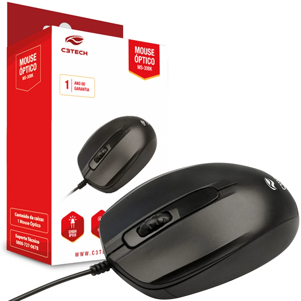 Mouse Com Fio C3Tech MS-30BK 1000 DPI USB Preto MS-30BK