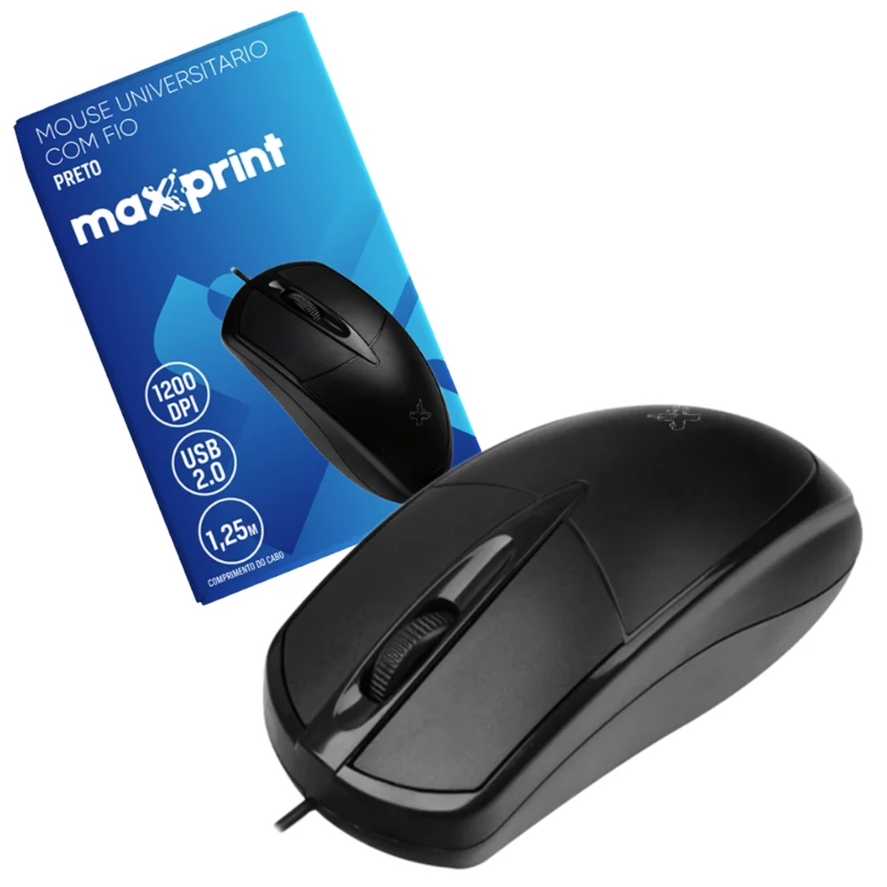 Mouse Com Fio Maxprint Universitário 1200 DPI USB Preto 60000134