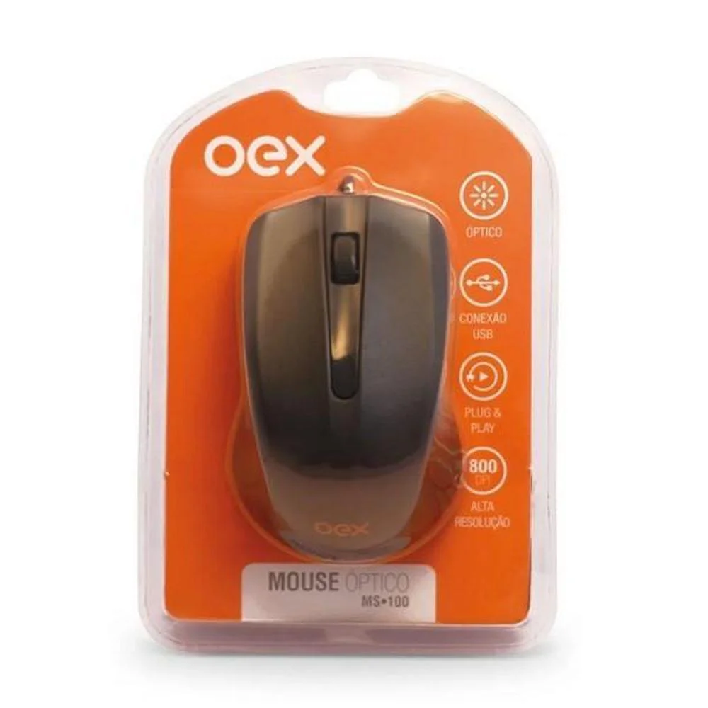 Mouse Ergonômico OEX MS100 Ambidestro Com Fio Preto MS100