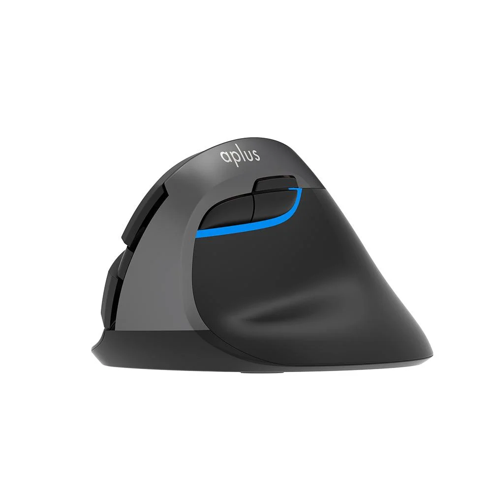 Mouse Ergonômico Sem Fio Aplus Ergos 541 Bluetooth 6 Botões 4000 DPI Clique Silencioso Iluminação Azul ERGOS541