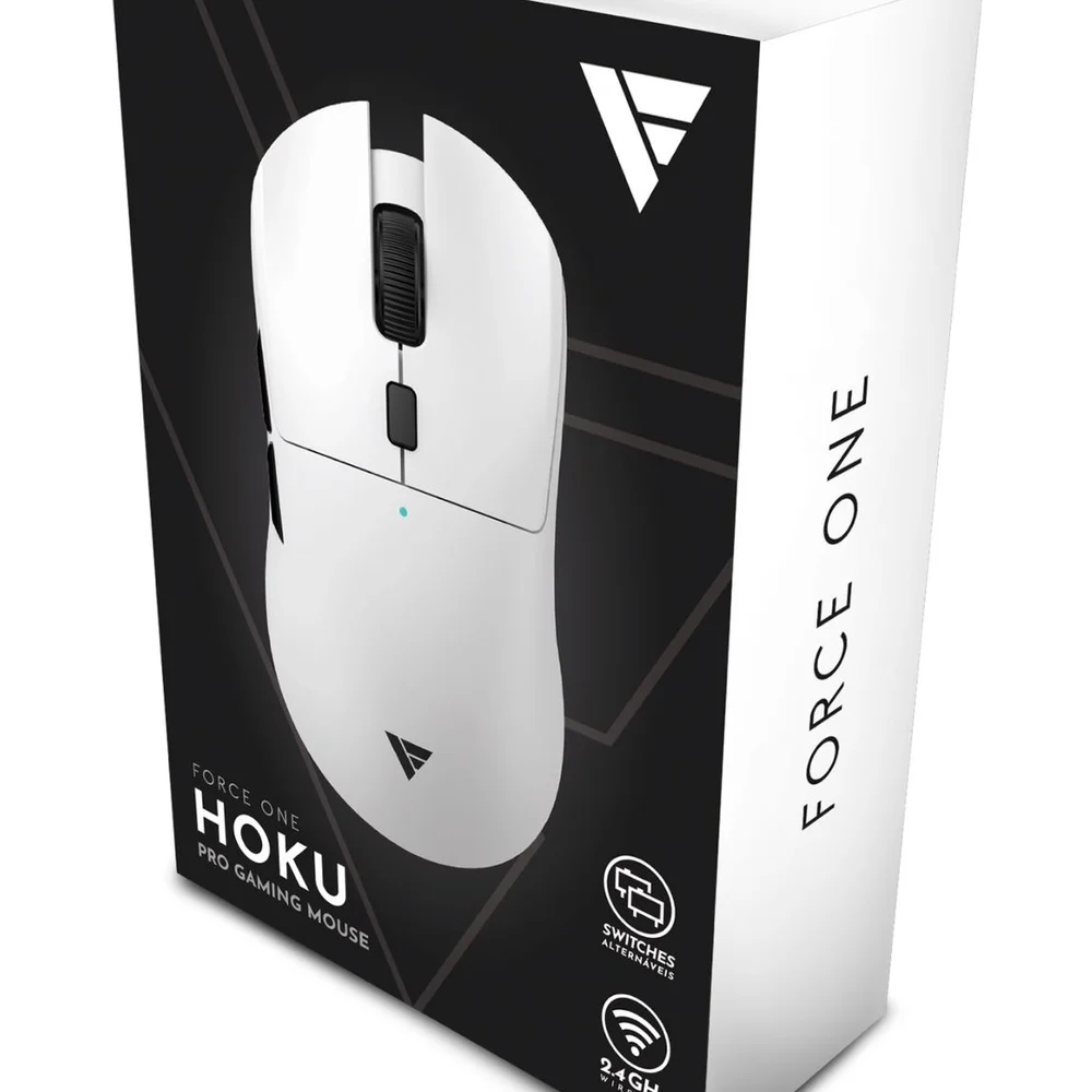 Mouse Gamer Sem Fio Force One Hoku Pro 26000 DPI Wireless 63g Branco