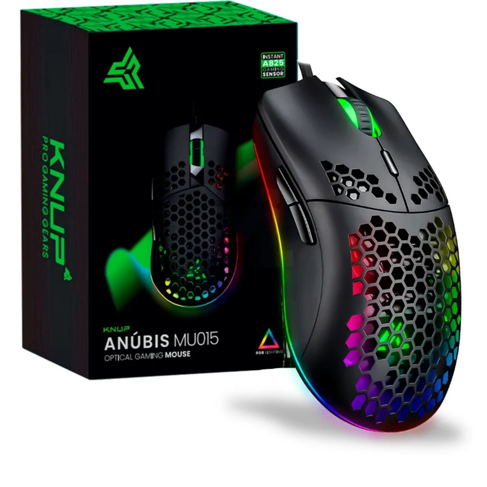 Mouse Gamer Com Fio Knup Anúbis 12800 DPI 7 Botões LED RGB KP-MU015
