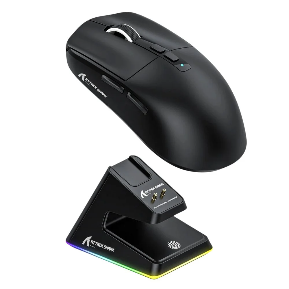 Mouse Gamer Sem Fio Attack Shark X6 26000 DPI RGB com Dock Preto