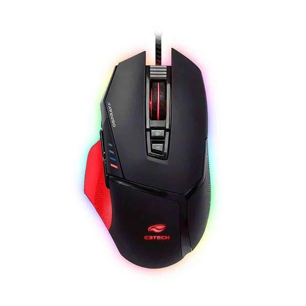Mouse Gamer Com Fio C3Tech Osprey 12000 DPI 8 Botões LED Preto MG-800BK
