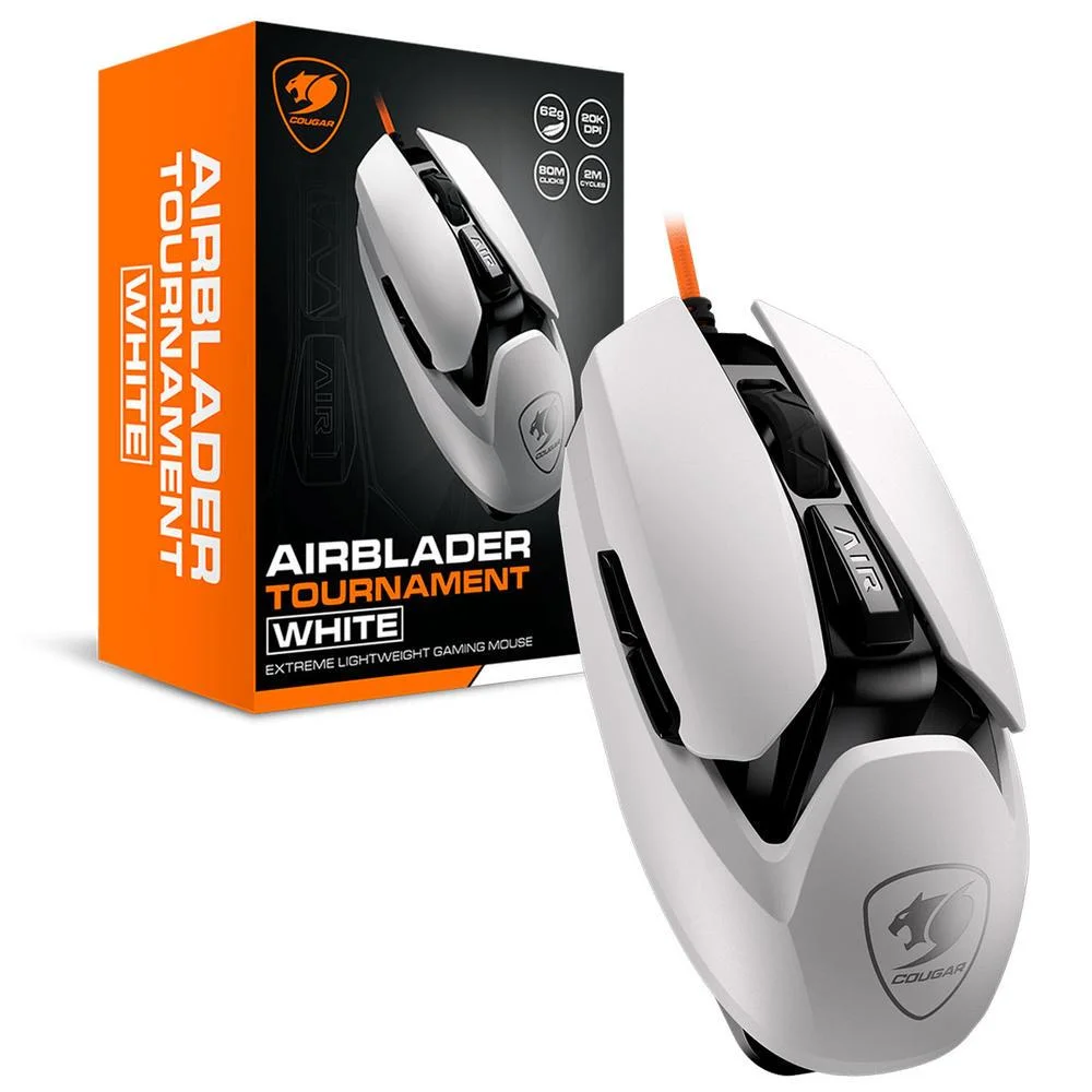 Mouse Gamer Com Fio Cougar Airblader Tournament 20000 DPI 6 Botões Programáveis Branco 3M487WONW.0001