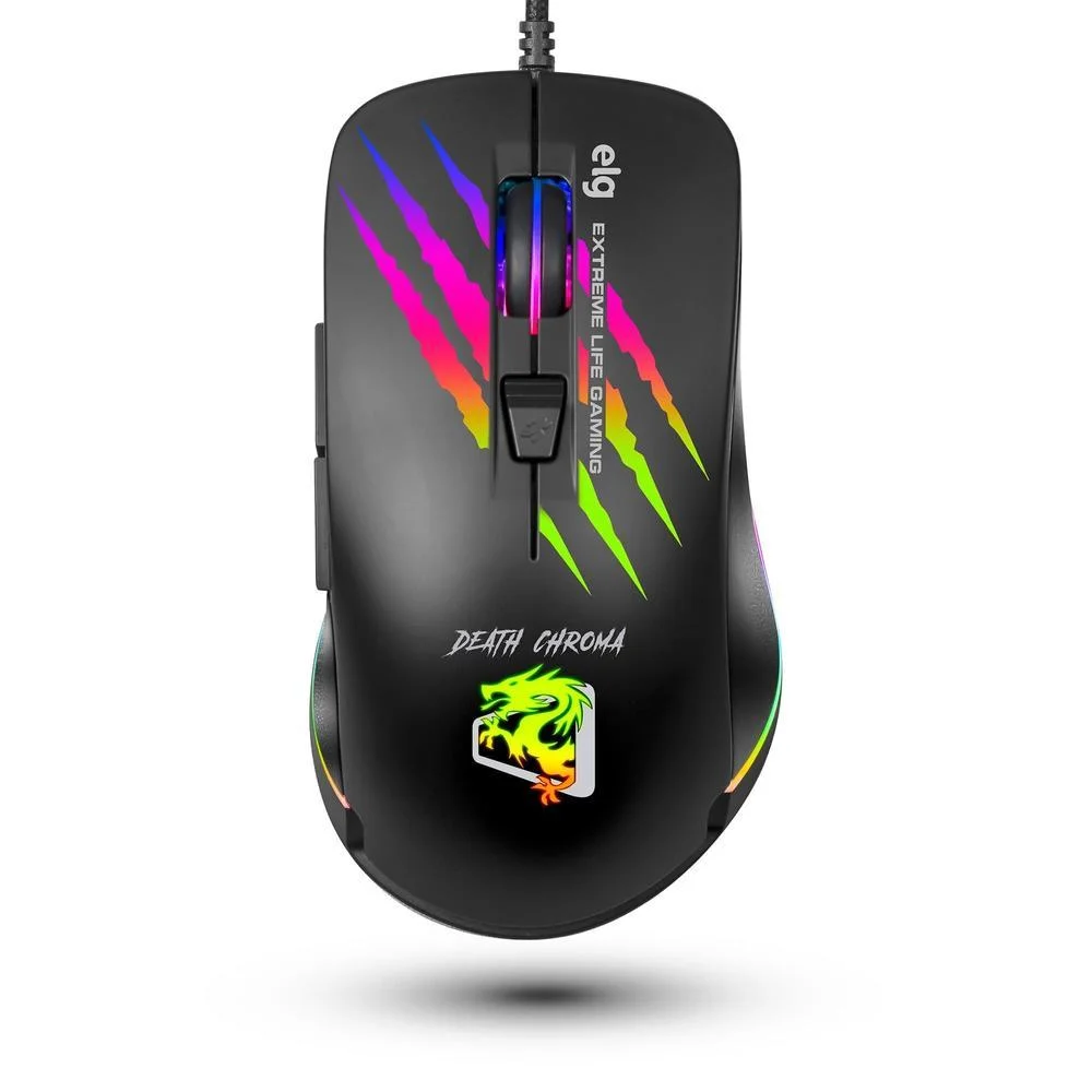 Mouse Gamer Com Fio ELG Death 4800 DPI 6 Botões Chroma RGB