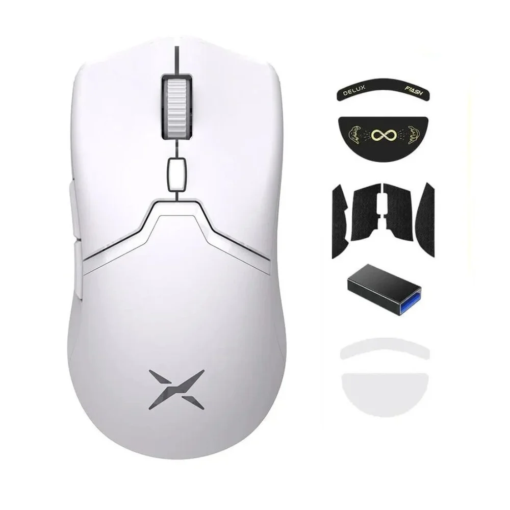 Mouse Gamer Sem Fio Delux M800 Pro 26000 DPI Sensor PAW3395 Branco