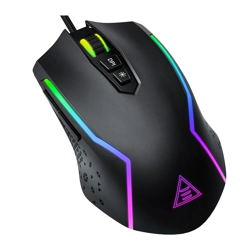 Mouse Gamer Com Fio Eksa EM100 8000 DPI 7 Botões RGB Preto