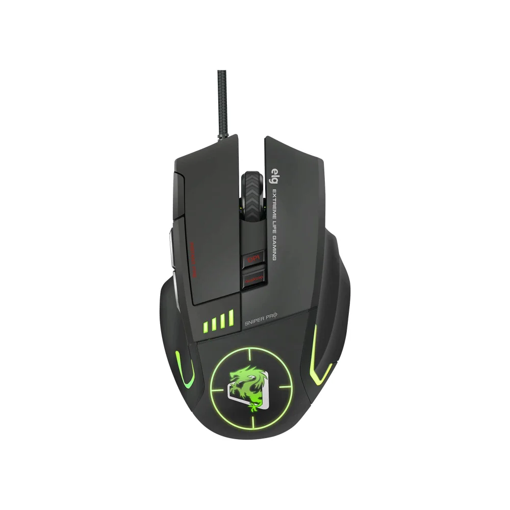 Mouse Gamer Com Fio ELG Sniper Pro 5200 DPI 8 Botões RGB Preto MGSP