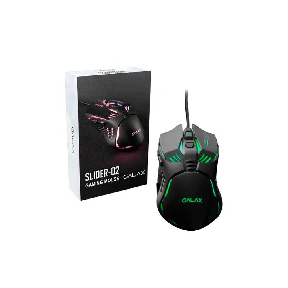 Mouse Gamer Com Fio Galax Slider-02 3200 DPI 6 Botões 7 Modos de Luzes MGS02S1A6RG2B0