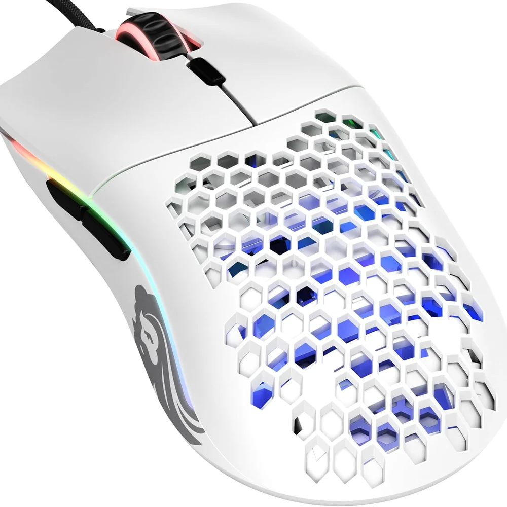 Mouse Gamer Com Fio Glorious Model O- Minus 59g Ultraleve Design Honeycomb Branco Fosco GOM-WHITE