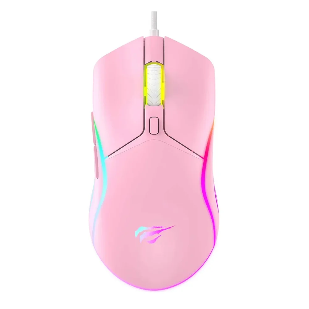 Mouse Gamer Com Fio Havit MS1029 7200 DPI 6 Botões RGB Rosa Quartz