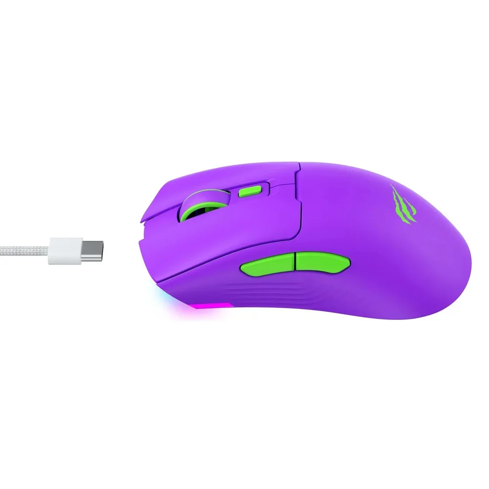 Mouse Gamer Sem Fio Havit MS966WB Wireless/Bluetooth USB 12000 DPI Roxo e Verde