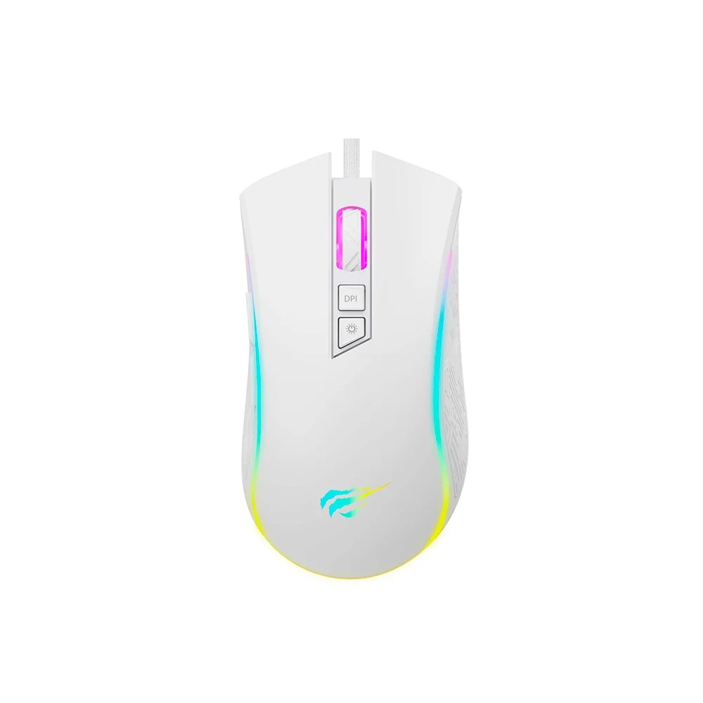 Mouse Gamer Com Fio HAVIT Professional 7200 DPI 7 Botões RGB Branco MS1034