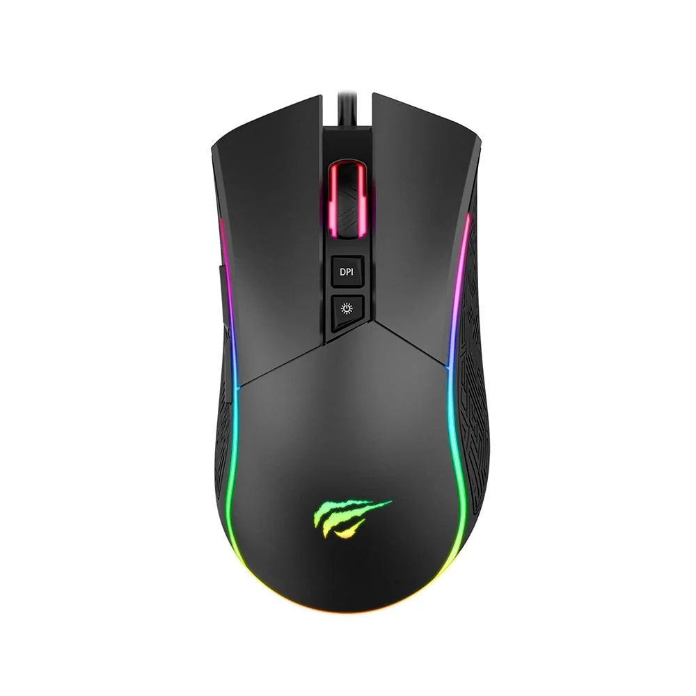 Mouse Gamer Com Fio Havit 4800 DPI 7 Botões RGB Preto MS1001S