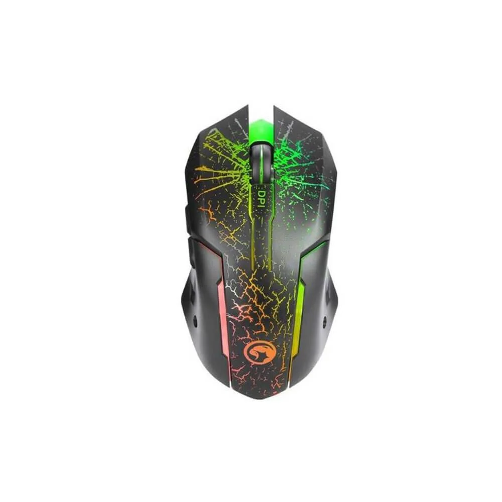 Mouse Gamer Com Fio Marvo M207 3200 DPI 6 Botões LED 7 Cores Preto
