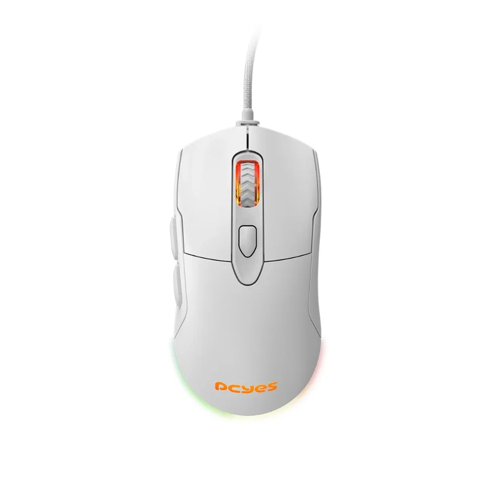 Mouse Gamer Com Fio PCYes Malus White Ghost 12400 DPI 6 Botões RGB