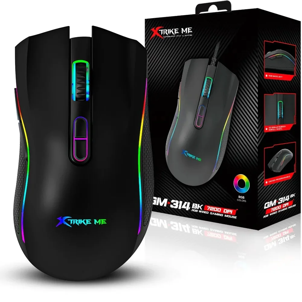 Mouse Gamer Com Fio Xtrike-Me 7200 DPI RGB Preto GM-314 BK