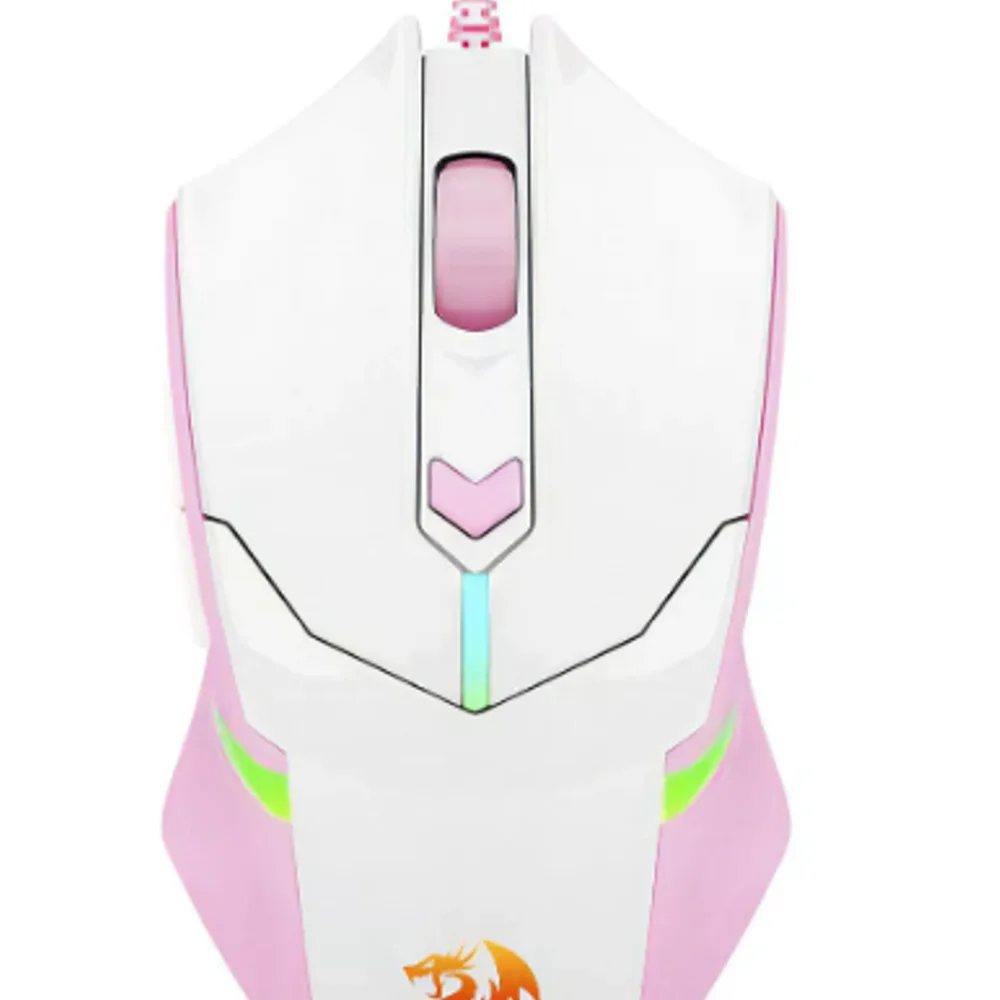 Mouse Gamer Com Fio Redragon Centrophorus 7200 DPI RGB Branco e Rosa M601