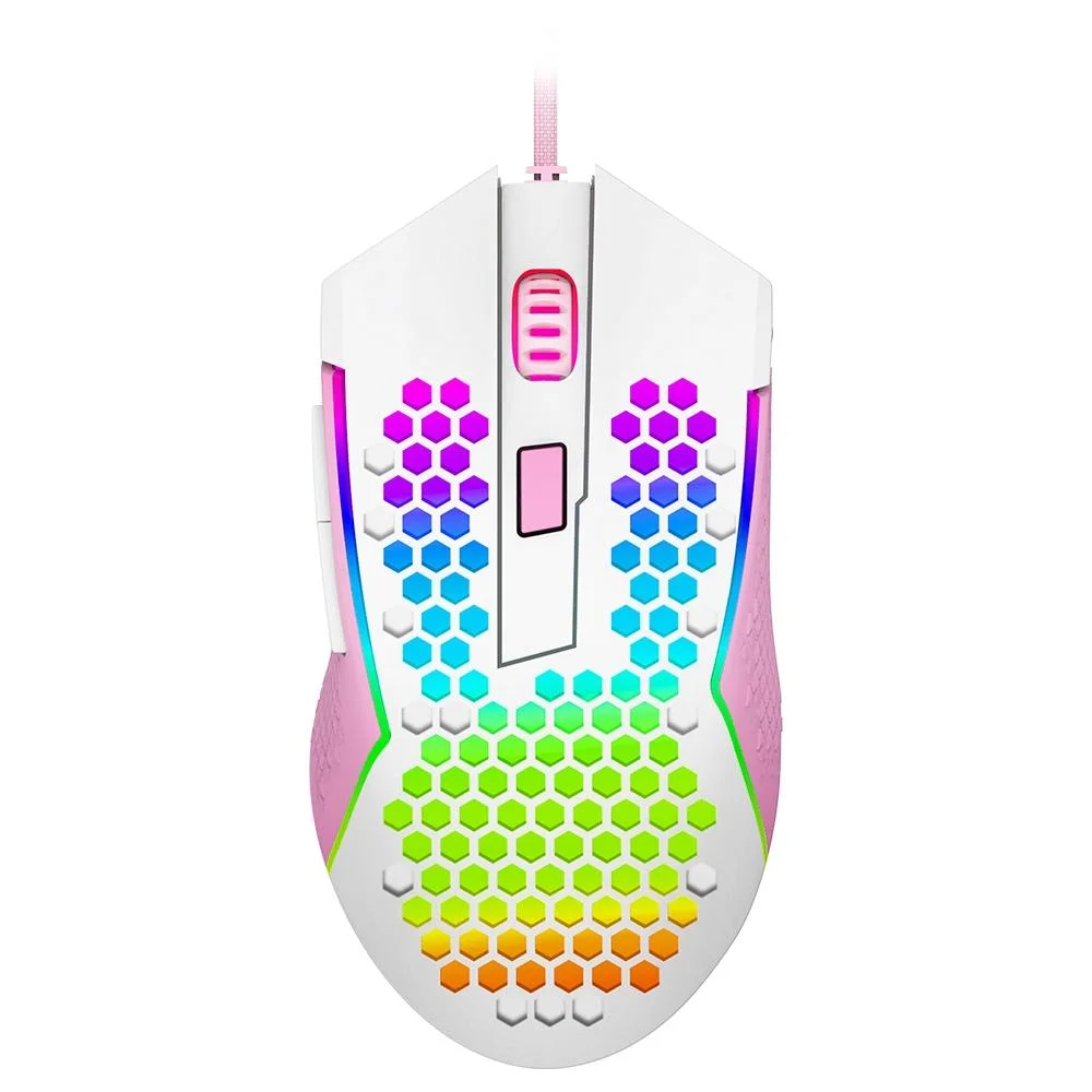 Mouse Gamer Com Fio Redragon Reaping Elite 32000 DPI 6 Botões RGB Branco e Rosa M987WP-P
